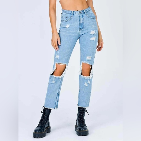 NWT Princess Polly Erissa Knee Rip Jeans - Picture 1 of 11
